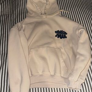 Princess Polly Cream Hoodie with Navy Chest Graphic